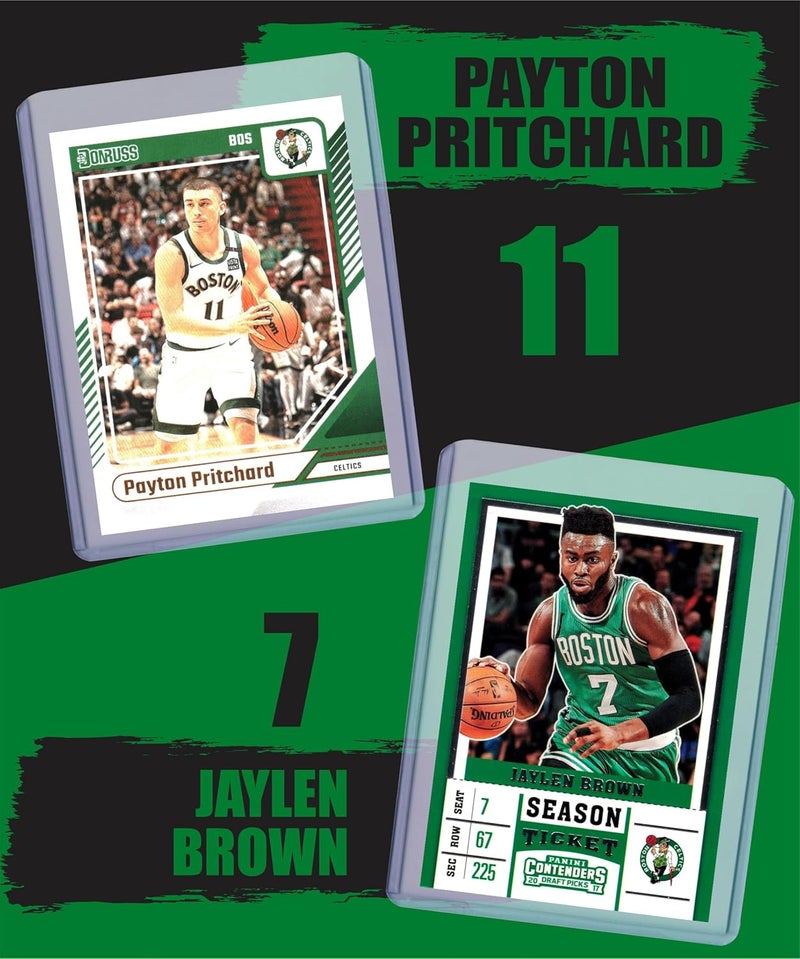 Chaser Boston Celtics Cards: Jayson Tatum, Al Horford, Brown, Porzingis, White, Simons, Pritchard, Bird ASSORTED Basketball Stars & GOATs Trading Card and Wristbands Gift Pack - Image 4